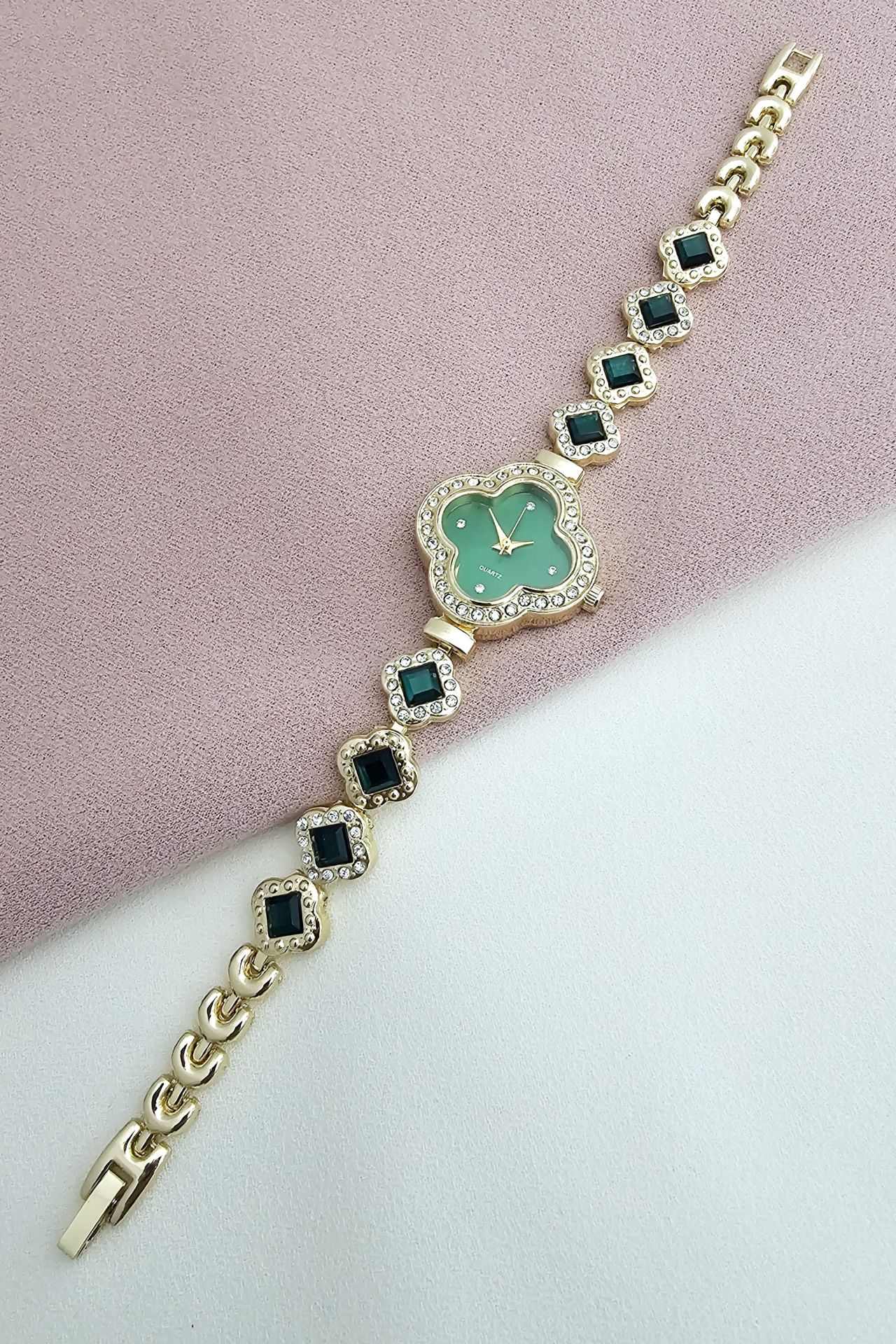 Gold yeşil taşlı saat