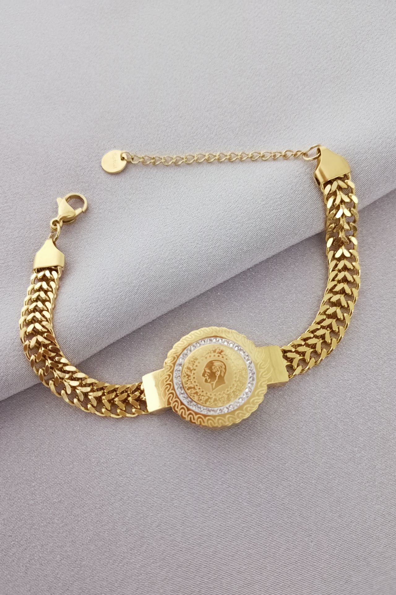 Çelik hasır ata bileklik gold