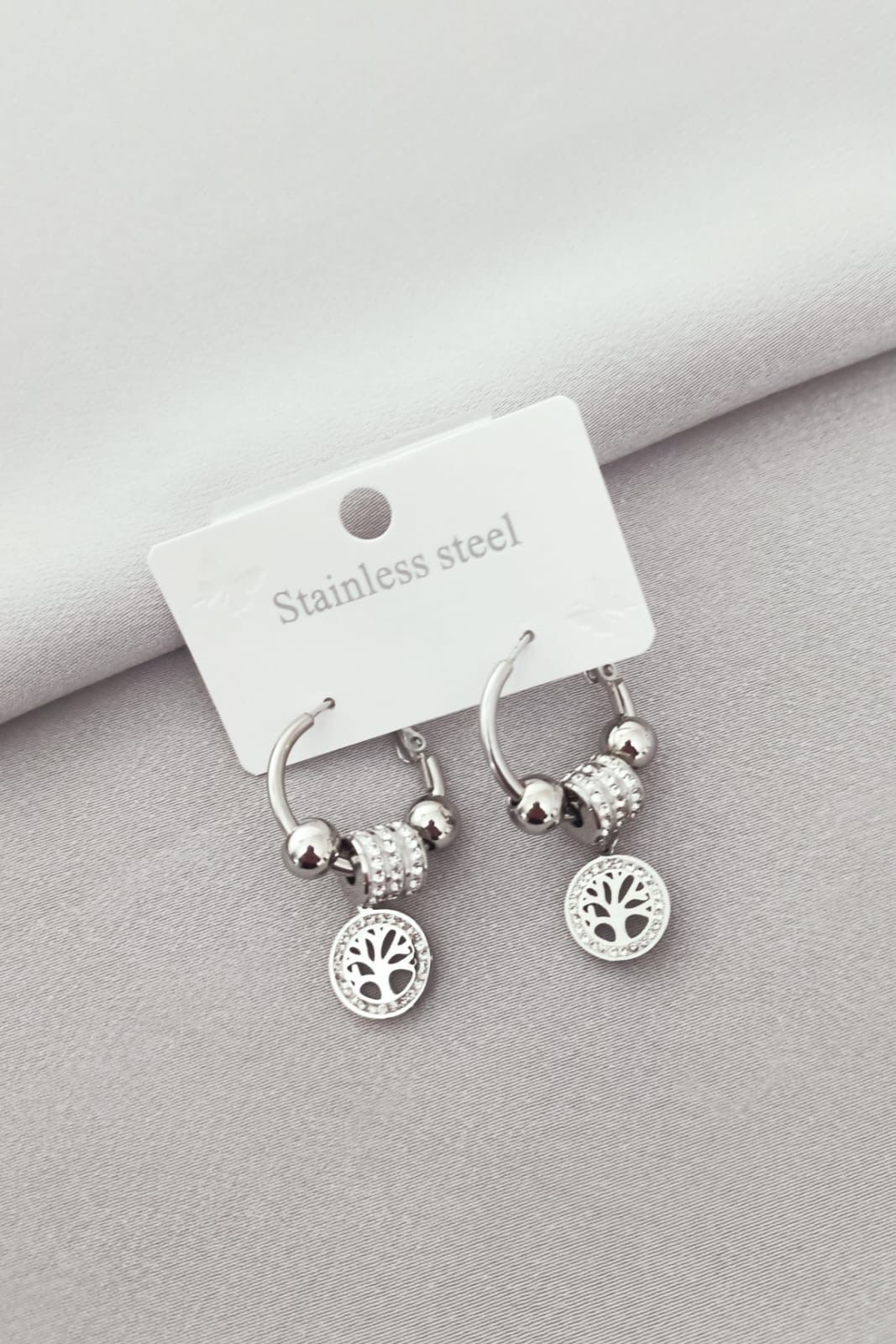 Çelik hayat ağacı küpe silver