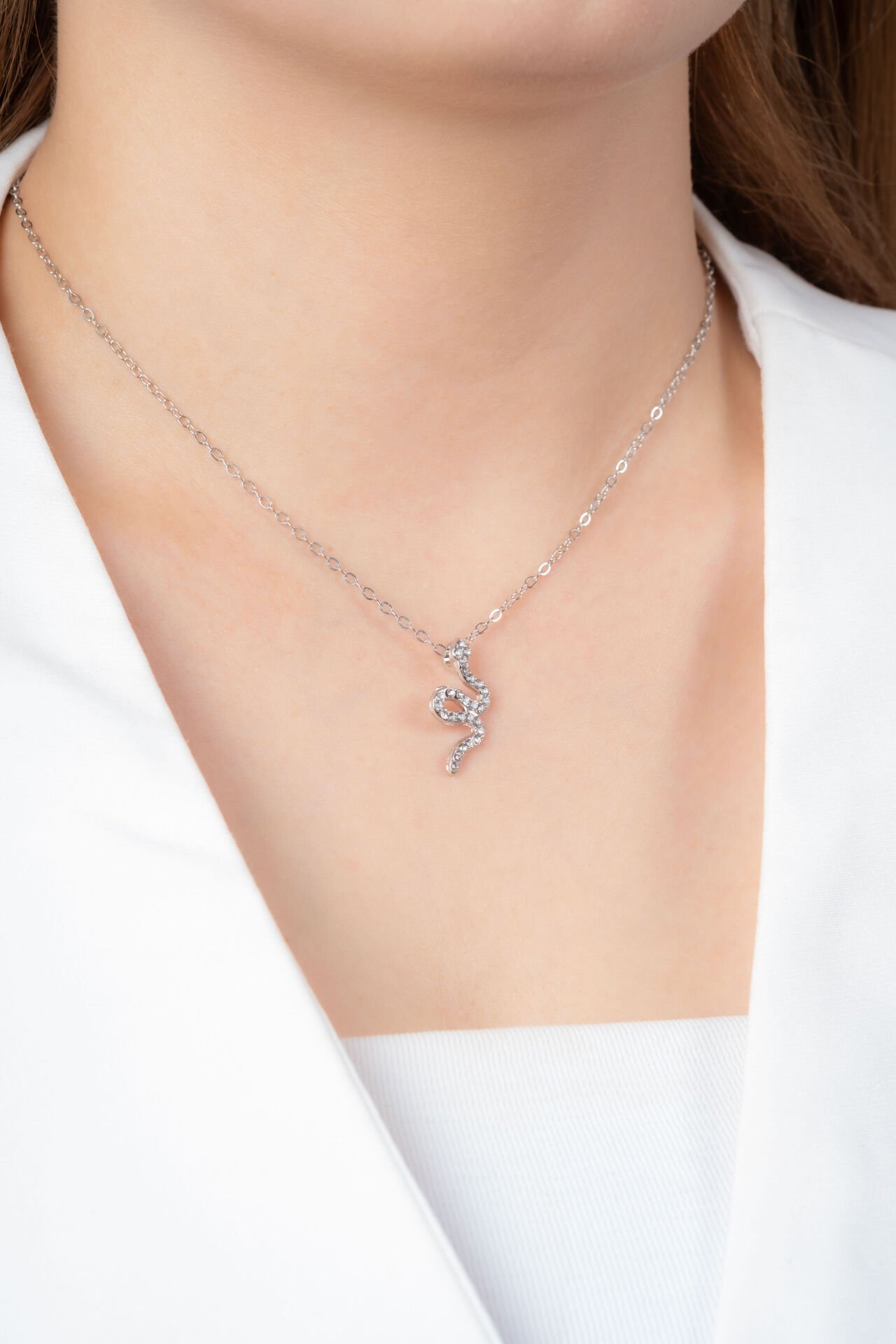 Silver Taş Detaylı Yılan Figürlü Kolye