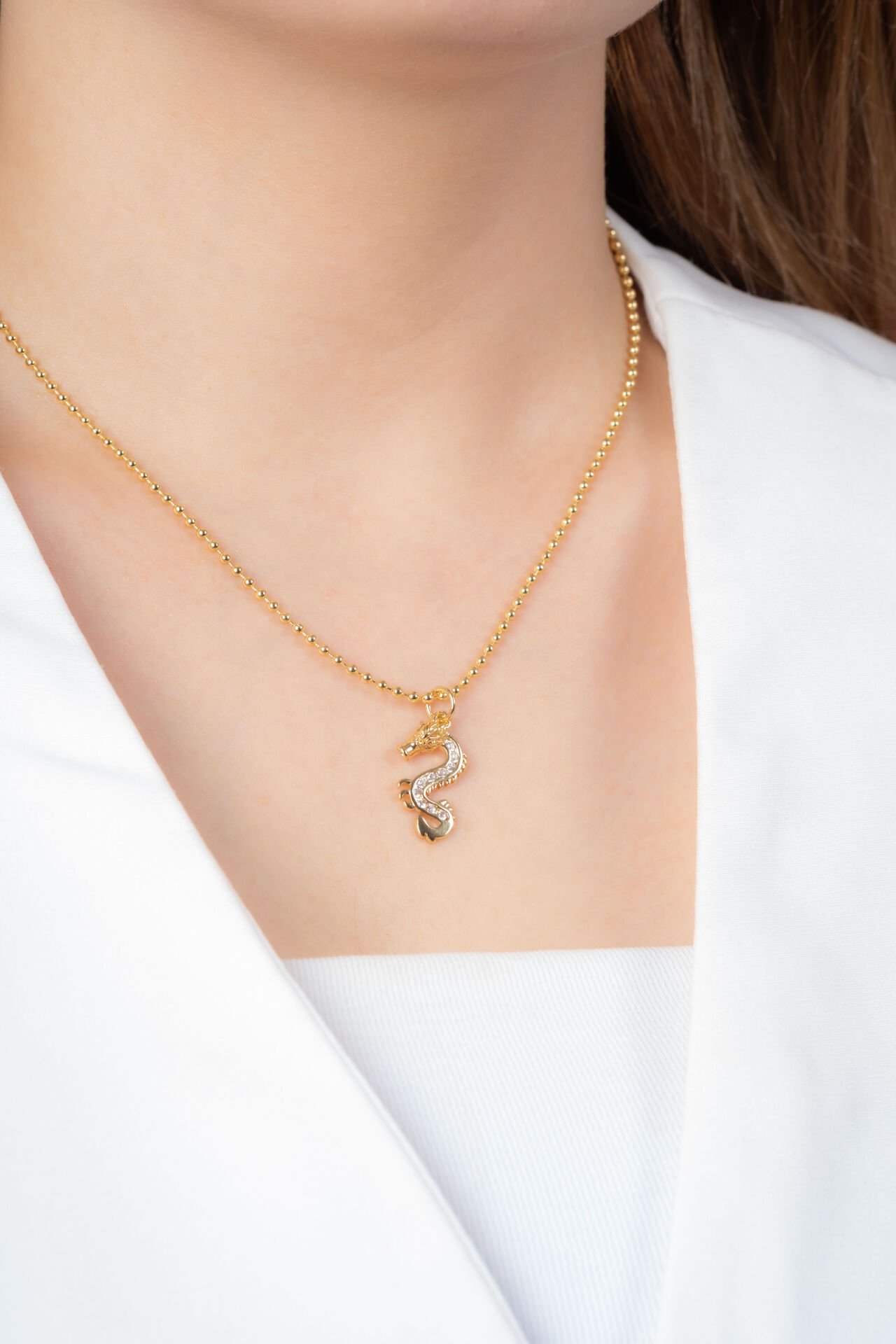 Gold Ejderha Figürlü Kolye