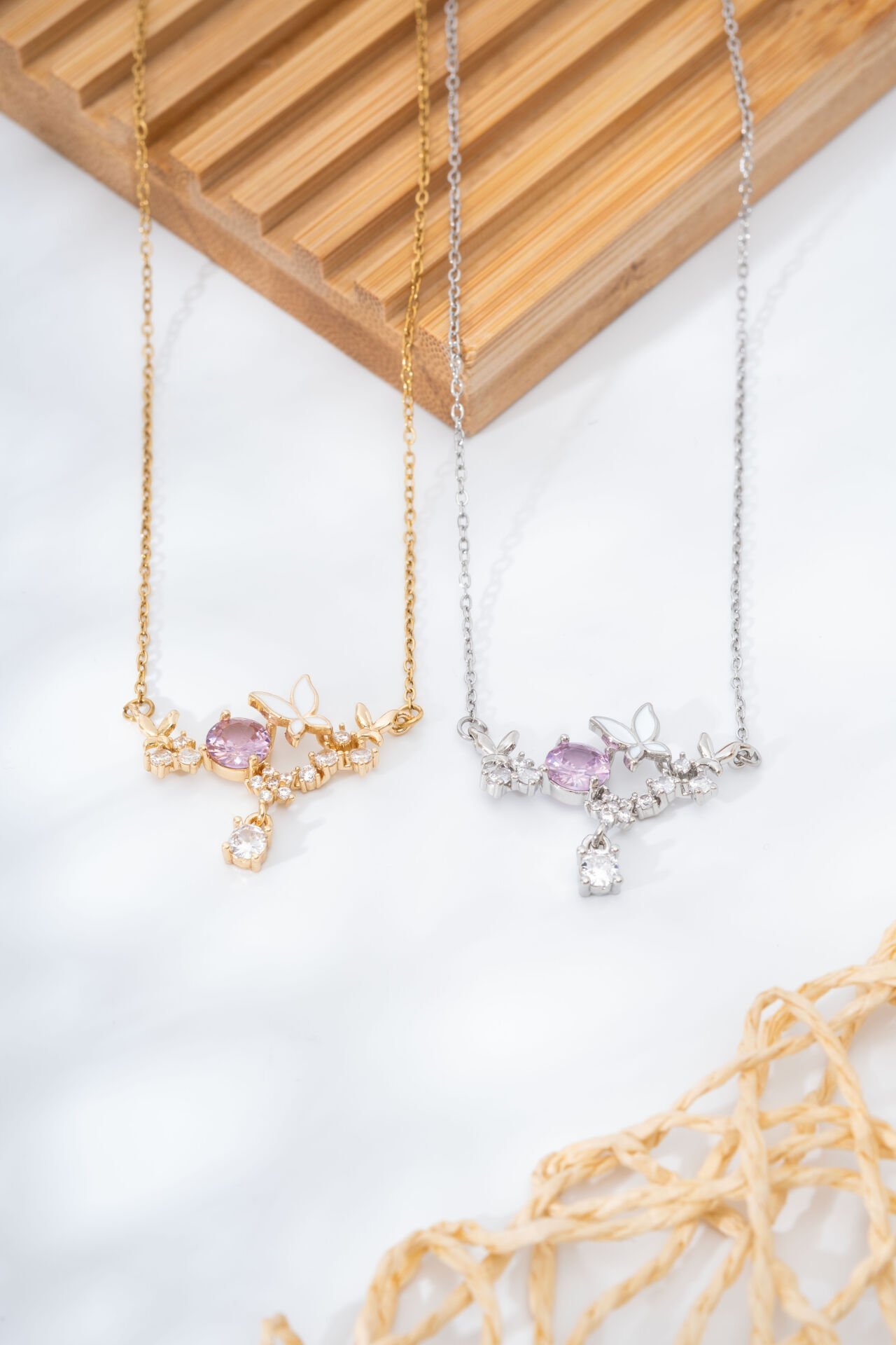 Pembe Taşlı Bahar Kolye (GOLD-SİLVER)