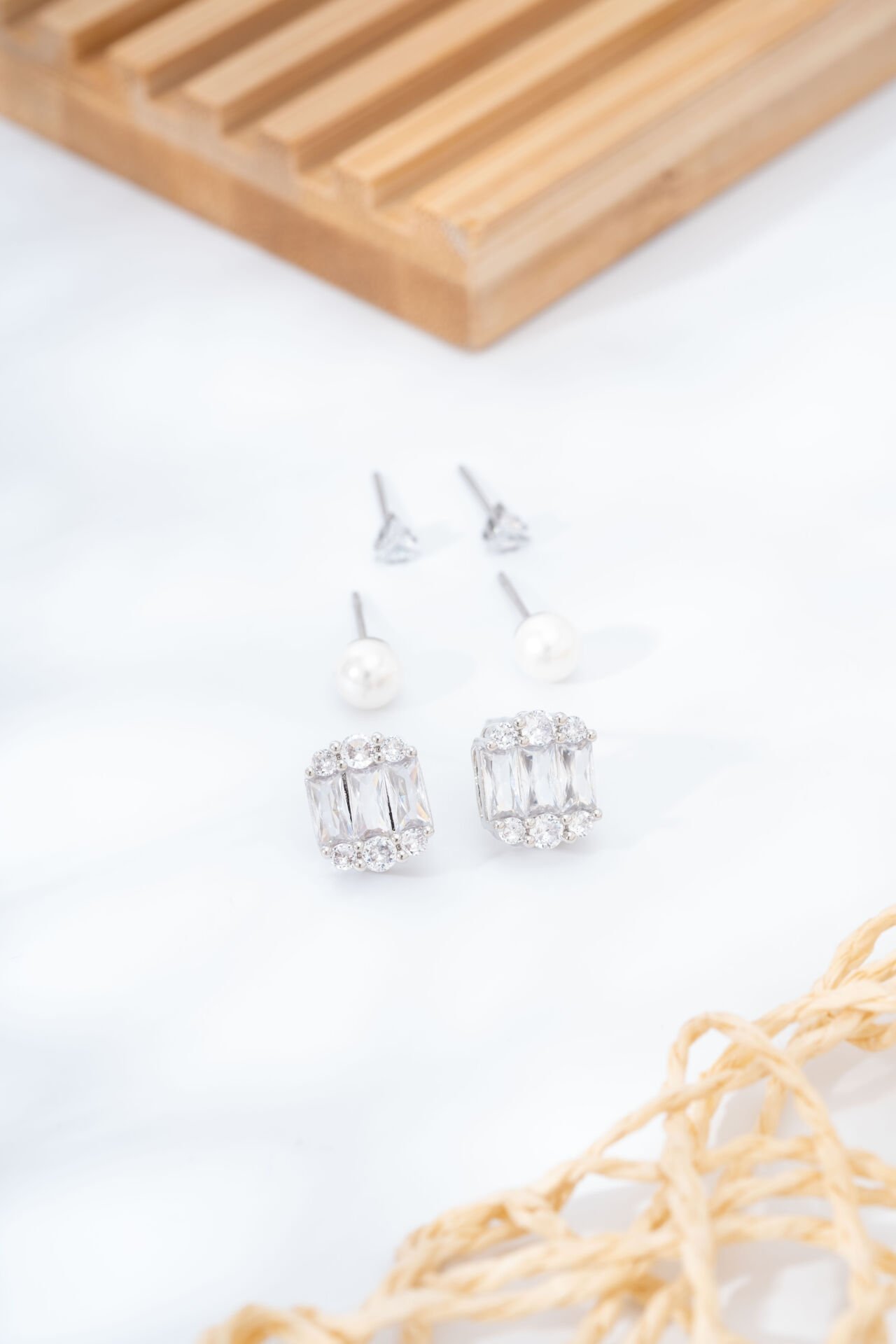 Silver Baget Taşlı Küpe Seti