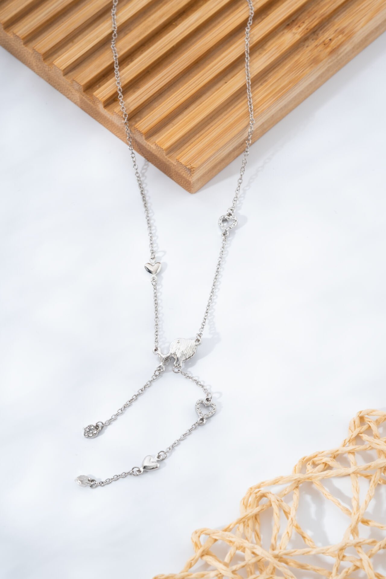 Silver Mini Kalp Çharmlı Y Kolye