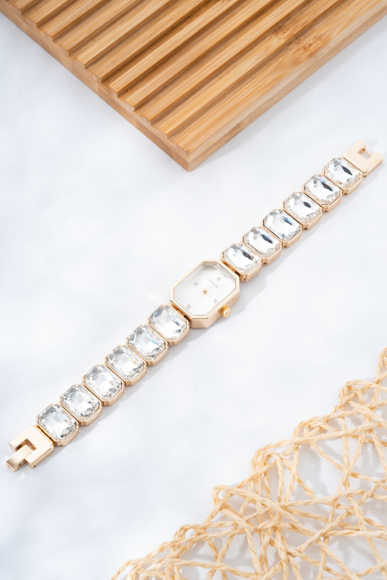 Gold Cam Beyazı Taşlı Saat