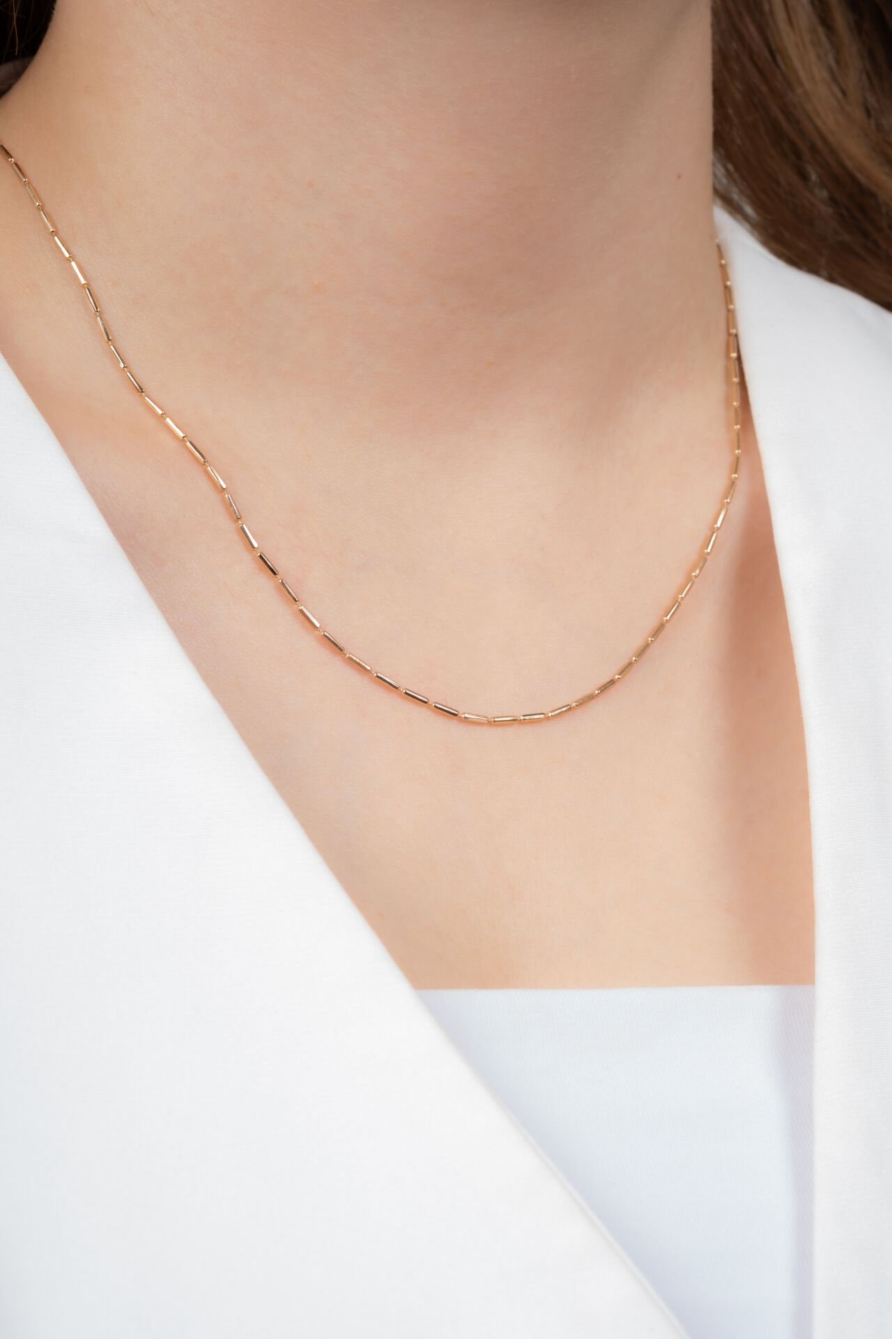 Silindirik Zincir Detaylı Rose Gold Kadın VIP Kolye