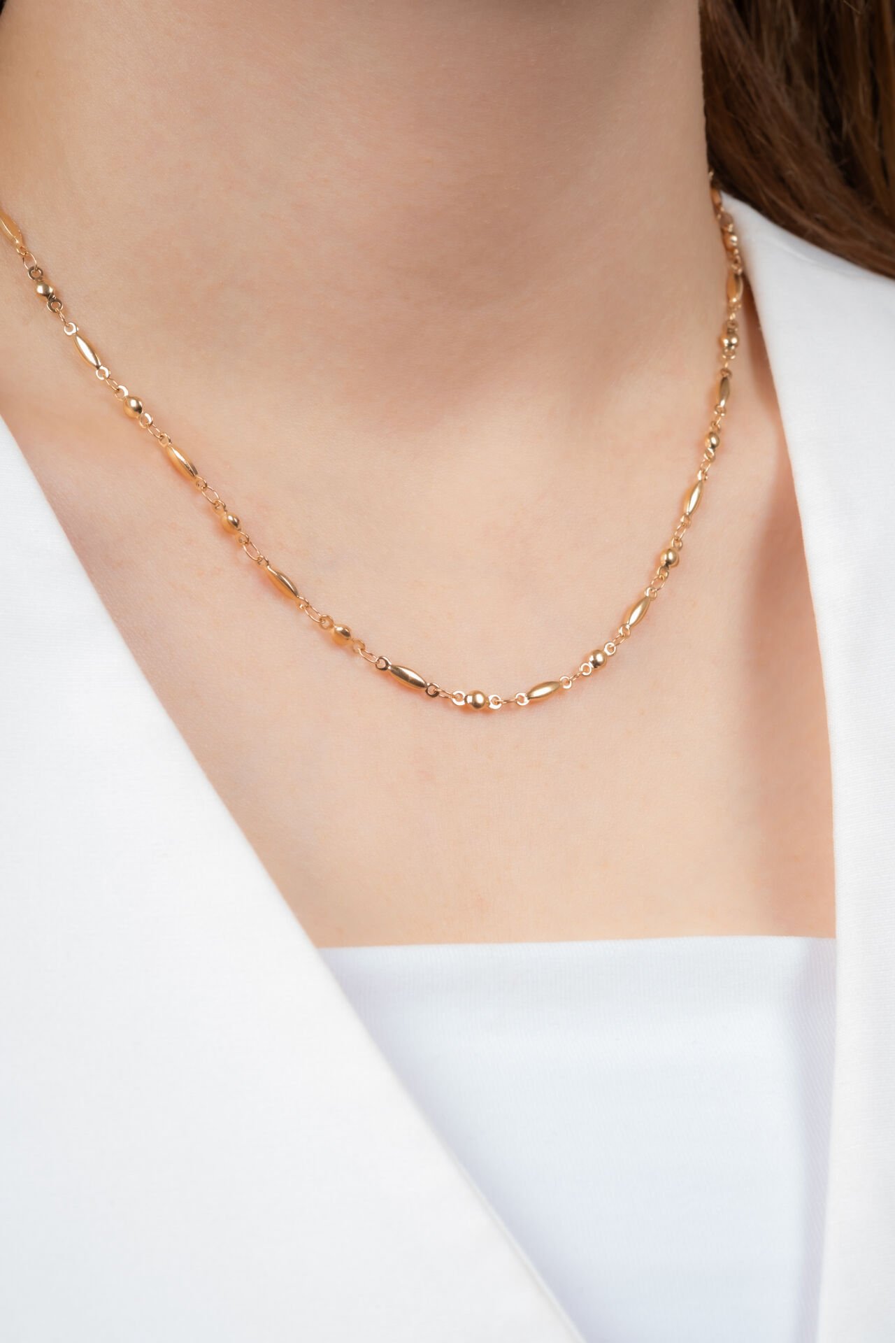 Rose Gold Oval ve Yuvarlak Halkalı Kadın Kolye