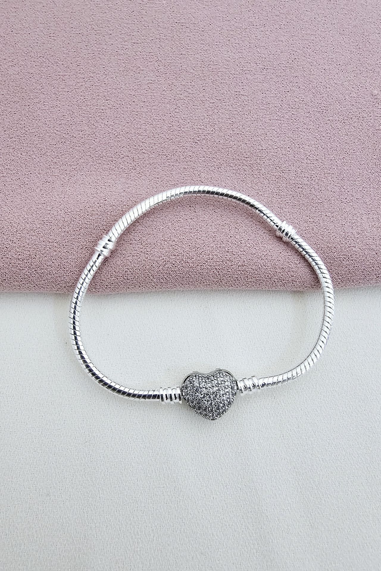 Çelik Silver Kalpli Pandora Bileklik