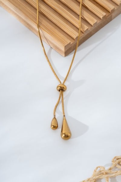 Minimalist Damla Detaylı Ayarlanabilir Çelik Kolye