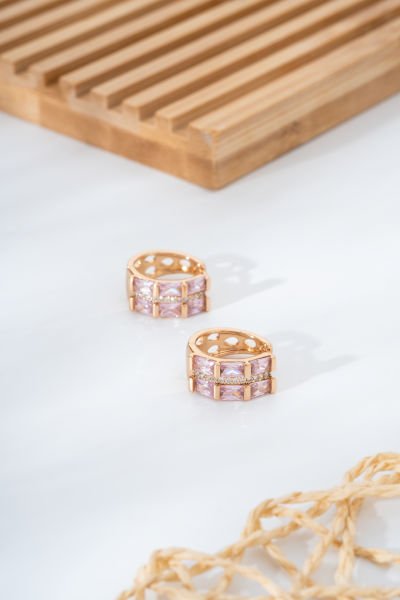 Xuping Pembe Taşlı Elit Elagance Küpe