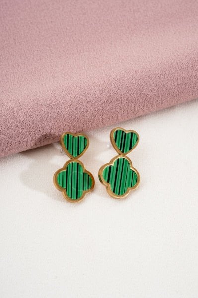 Yeşil Taş Detaylı Çelik Küpe