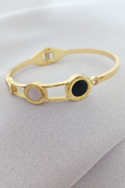 Çelik taşlı bileklik gold