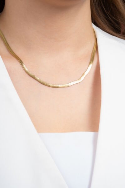 Çelik gold yassı zincir kolye 45 cm