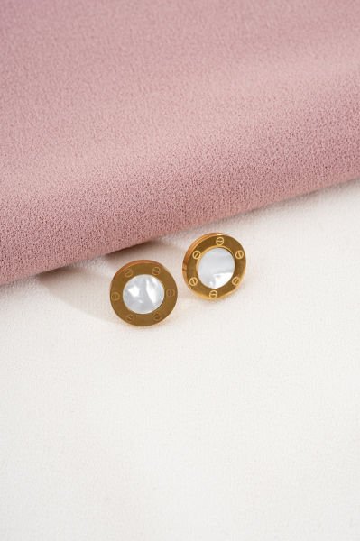 Sedef Detaylı Çelik Küpe