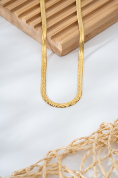 Çelik gold yassı zincir kolye 45 cm