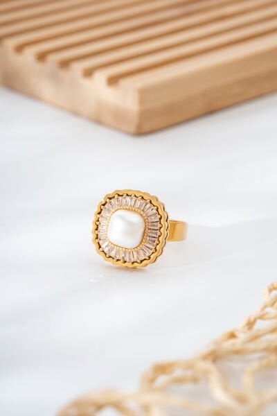 İnci Detaylı Çelik Yüzük