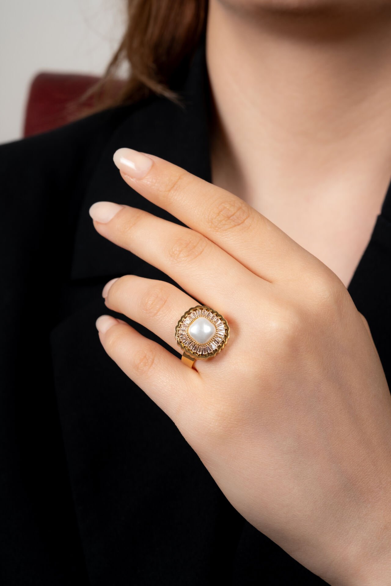 İnci Detaylı Çelik Yüzük