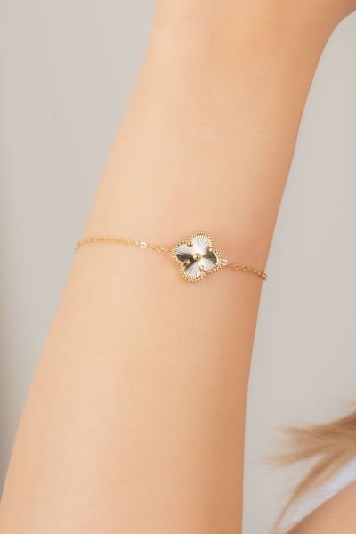 Minimal Çiçek Desenli Çelik Bileklik