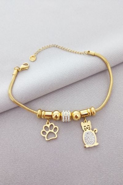 Çelik taşlı kedi pati figürlü bileklik