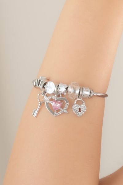 Çelik Pandora Kalp ve Anahtar Figürlü