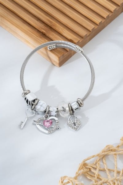 Çelik Pandora Kalp ve Anahtar Figürlü