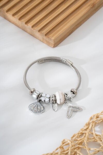 Çelik Pandora Deniz Kabuğu ve Balık Kuyruğu Figürlü