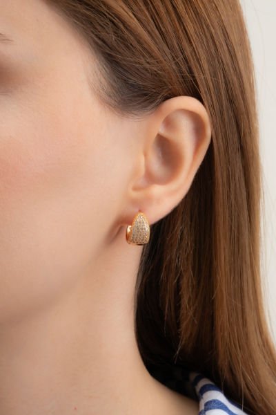 Damla taş Formlu Çelik VIP Küpe