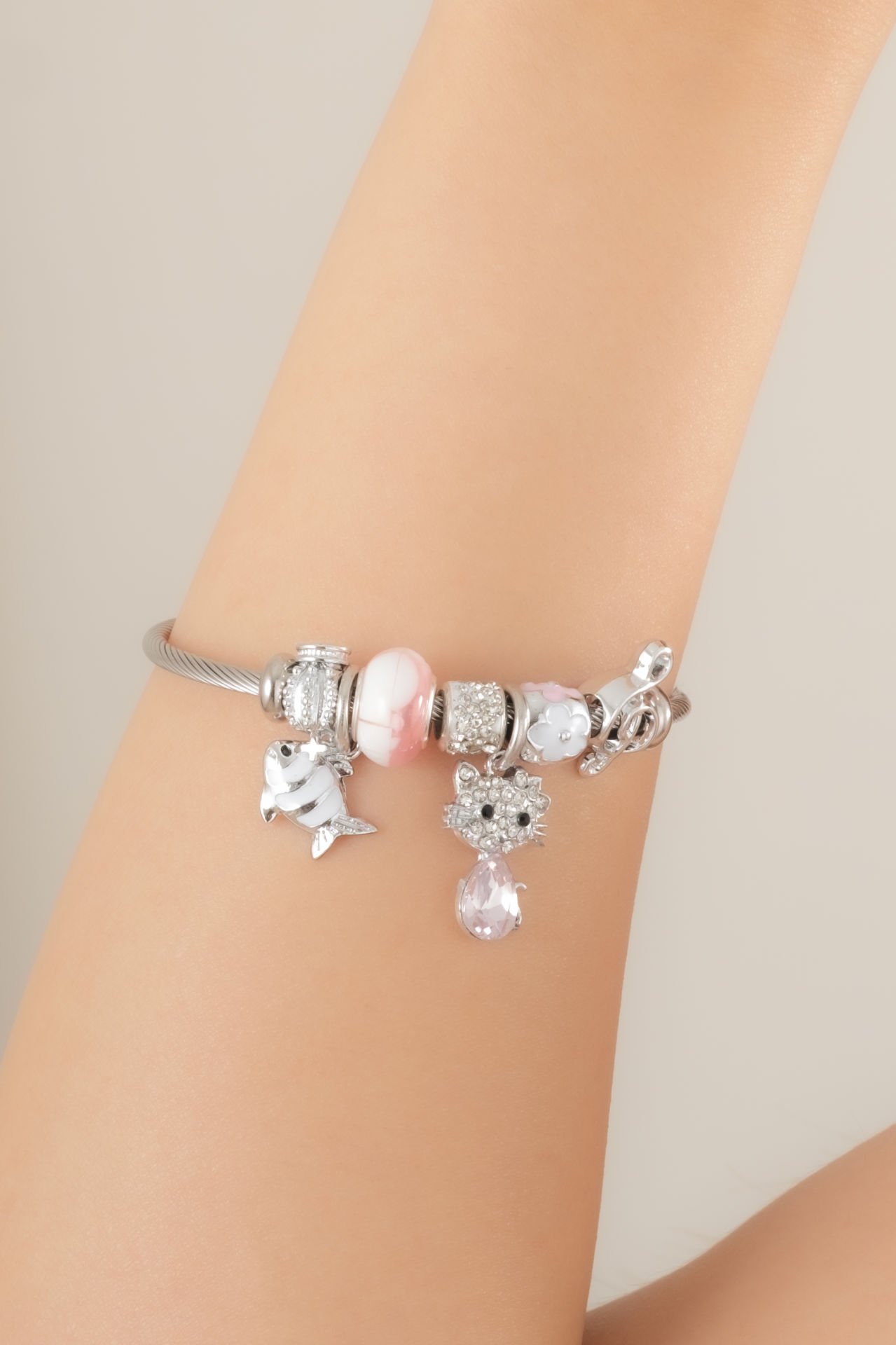 Çelik Pandora Kedicik ve Balık Figürlü