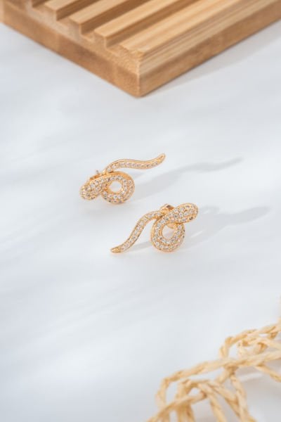 Kıvrımlı Taş İşlemeli Çelik VIP Küpe