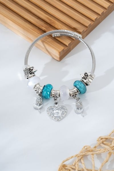 Çelik Pandora Lale ve Taçlı Kalp Figürlü