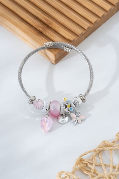 Kelebek ve Deniz Kabuğu Figürlü Çelik Pandora