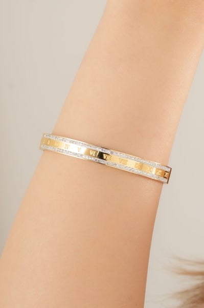 Çelik Roma Rakamlı Taşlı Bileklik