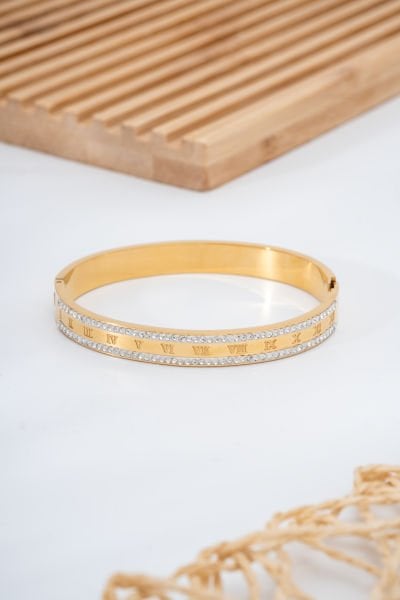 Çelik Roma Rakamlı Taşlı Bileklik