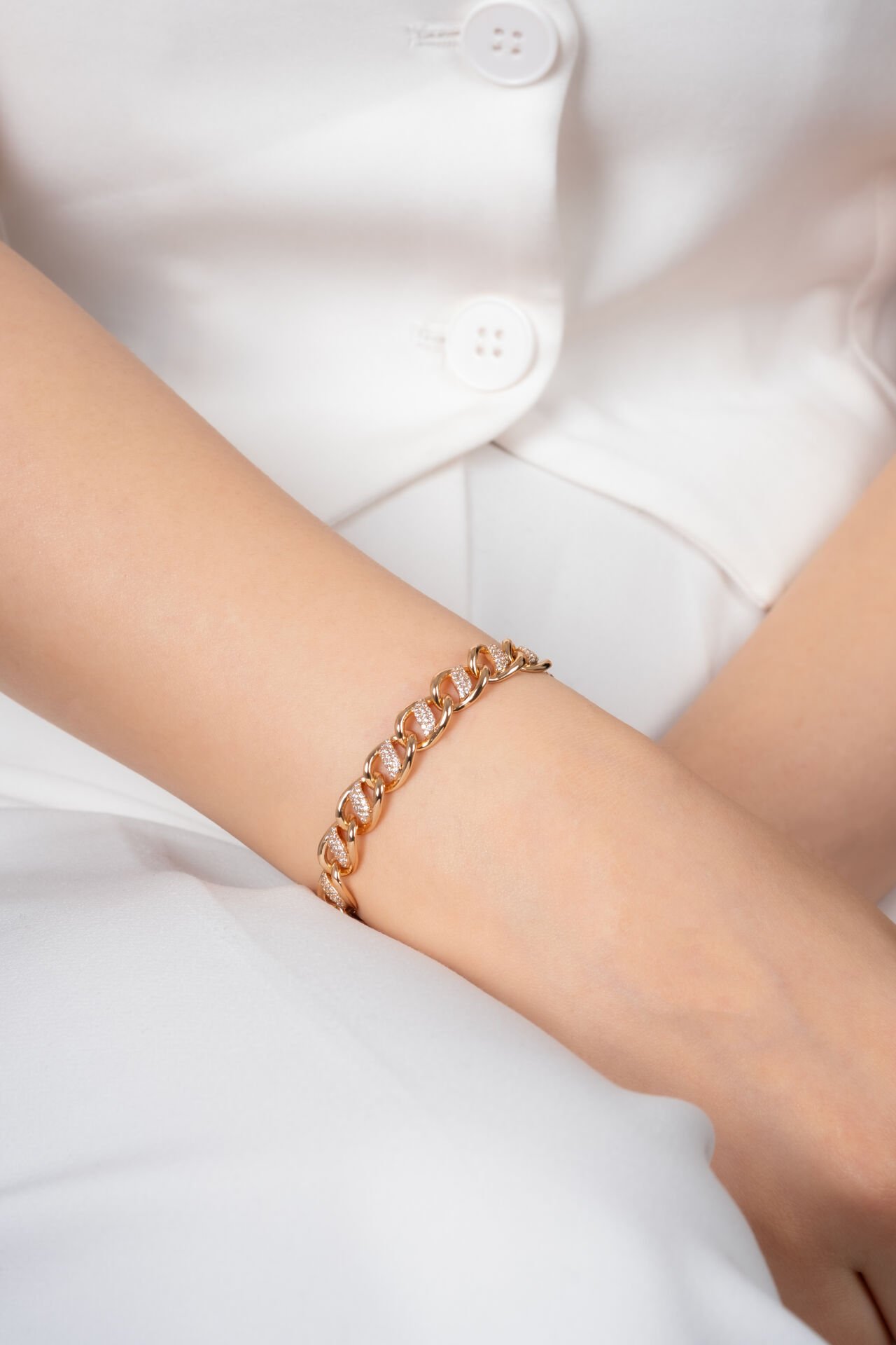 XUPİNG Taş İşlemeli Kalın Zincir Model Altın Sarısı Xuping Bileklik