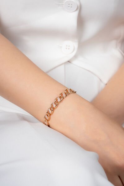 XUPİNG Taş İşlemeli Kalın Zincir Model Altın Sarısı Xuping Bileklik