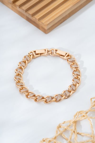 XUPİNG Taş İşlemeli Kalın Zincir Model Altın Sarısı Xuping Bileklik