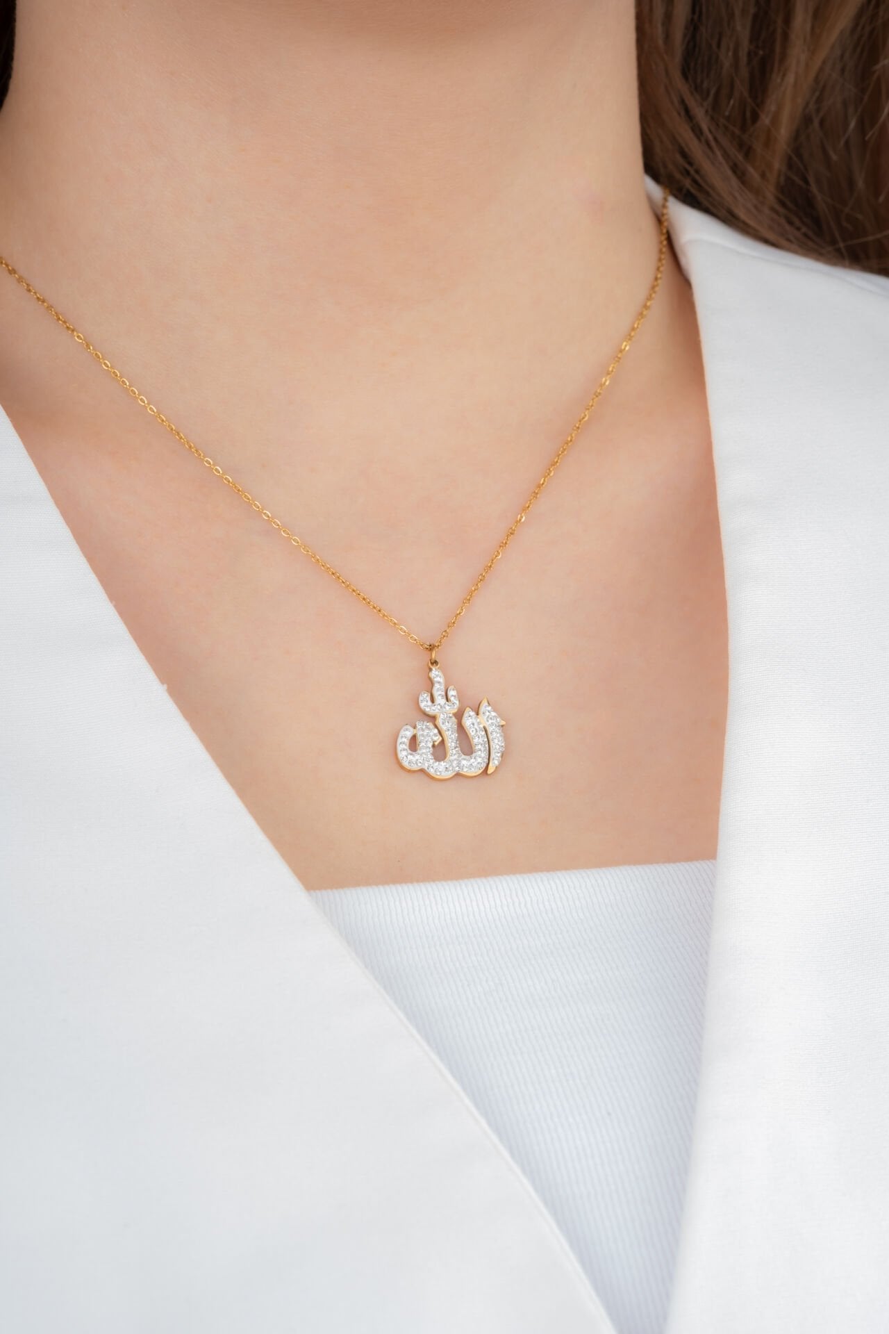 Allah Yazılı Taşlı Kolye