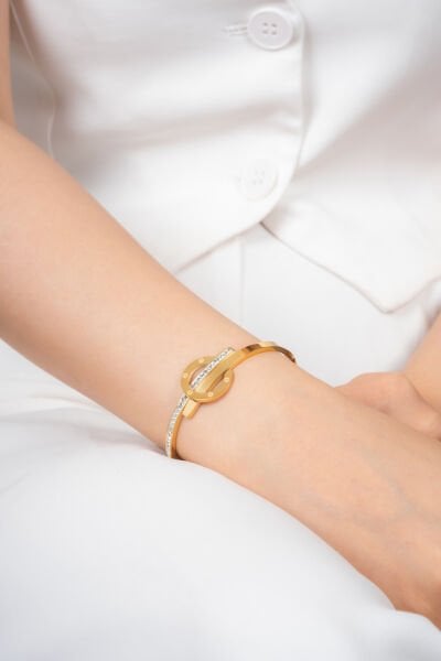 Çelik Taşlı Gold Bileklik