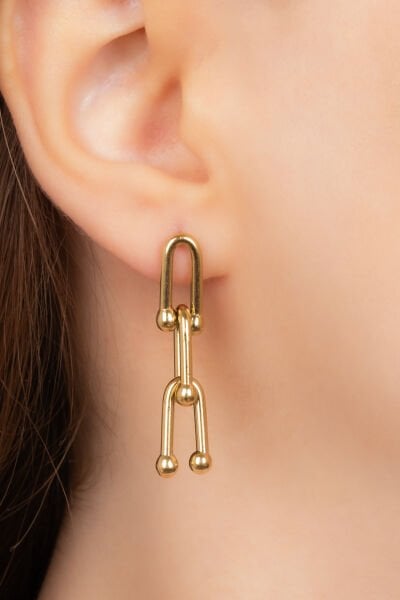 Zincir Formlu Altın Renk Sallantılı VİP Küpe