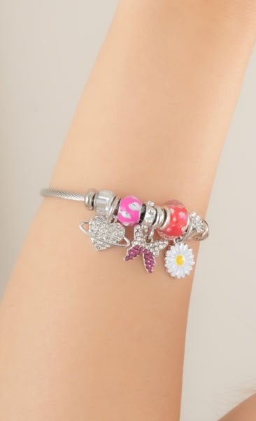 Çelik Pandora Kelebek ve Papatya Figürlü