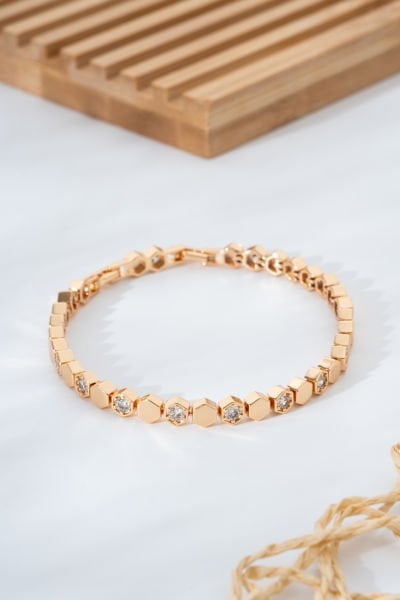 Altın Sarısı Altıgen Formlu Vıp Bileklik