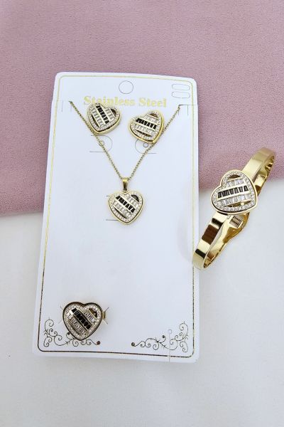 Çelik Taşlı Kalp Set