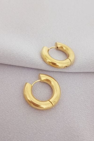 Çelik kalın boru halka küpe gold