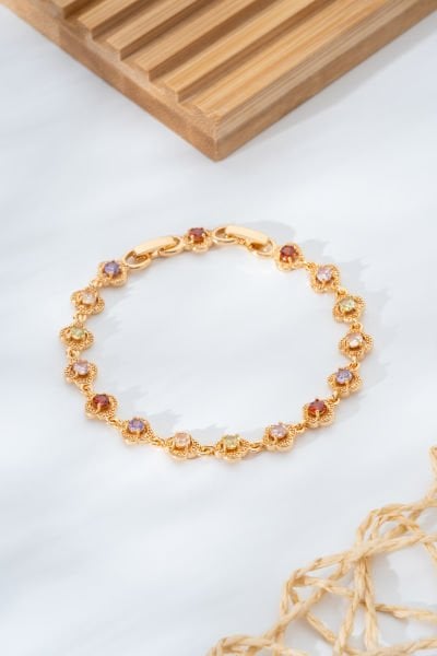 Altın Sarısı Renkli Taş Detaylı Zarif Vıp Bileklik