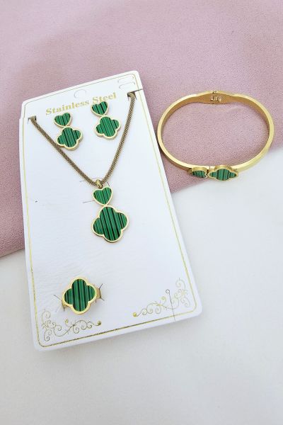 Çelik Yeşil Sedef Taşlı Set