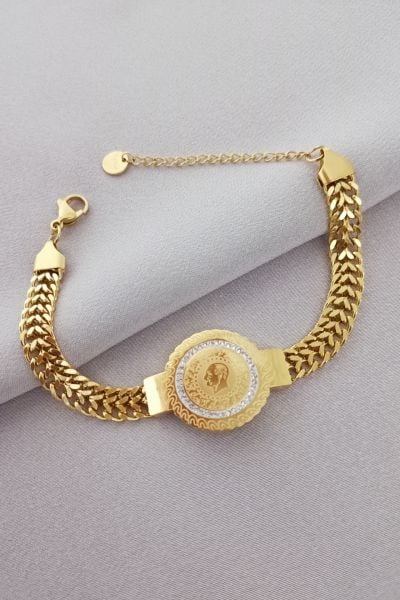 Çelik hasır ata bileklik gold