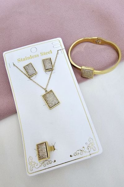 Çelik Taşlı Kare Set