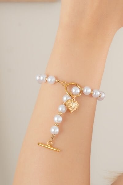 İncili Kalp Figürlü VİP Bileklik