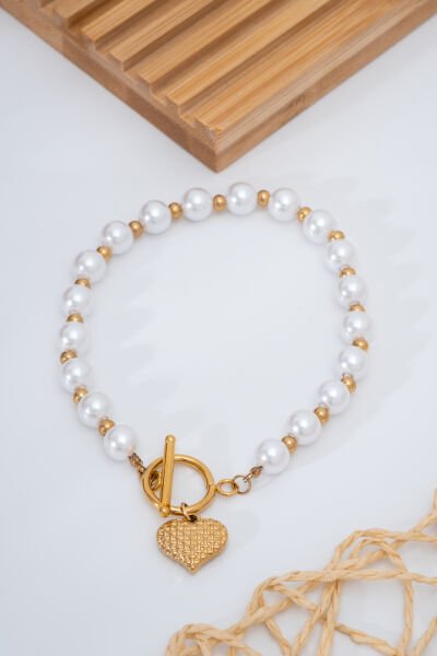 İncili Kalp Figürlü VİP Bileklik