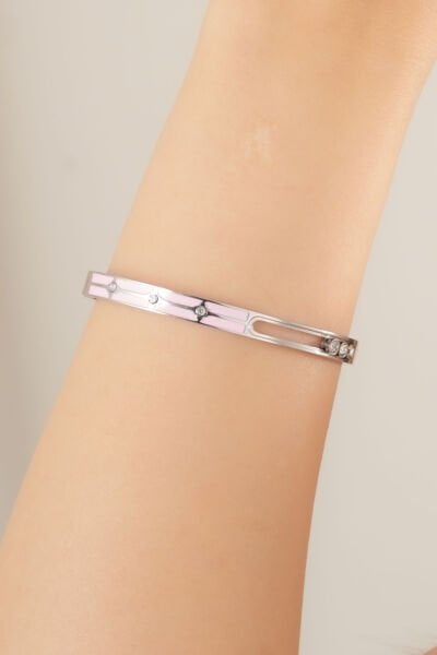 Pembe Şerit Detaylı Taşlı Bileklik